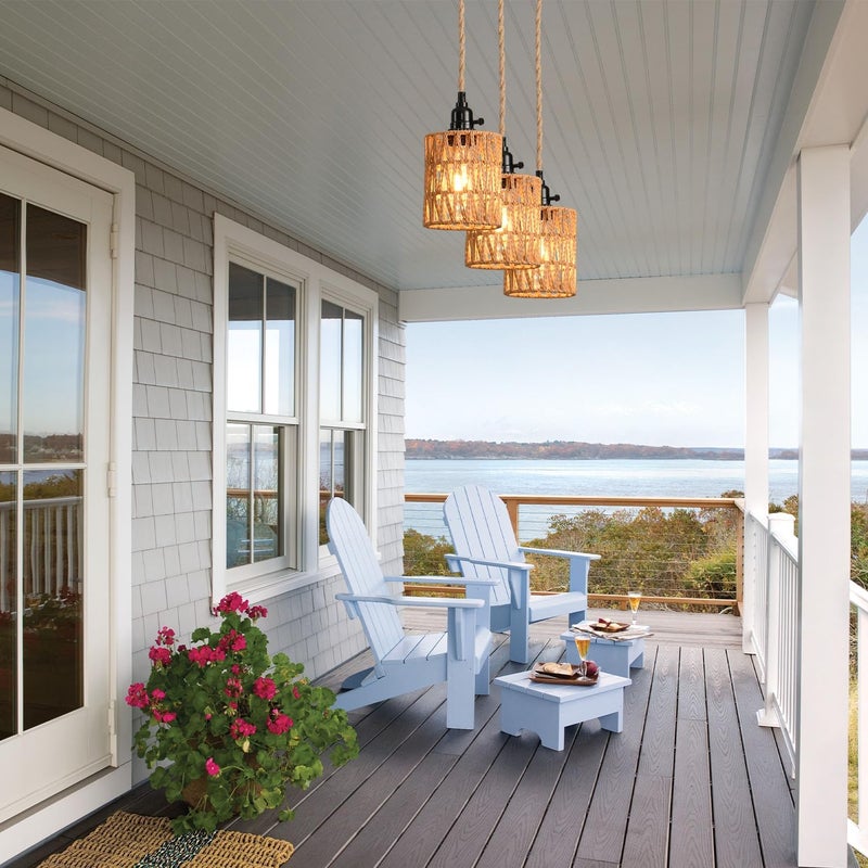 KENMI 3-Light Hanging Light with Plug in Cord,Plug in Pendant Light 22ft Hemp Rope Pendant Lighting Vintage 3-Light Hanging Lamp Fixtures for Kitchen Island Living Room Bedroom - Image 3